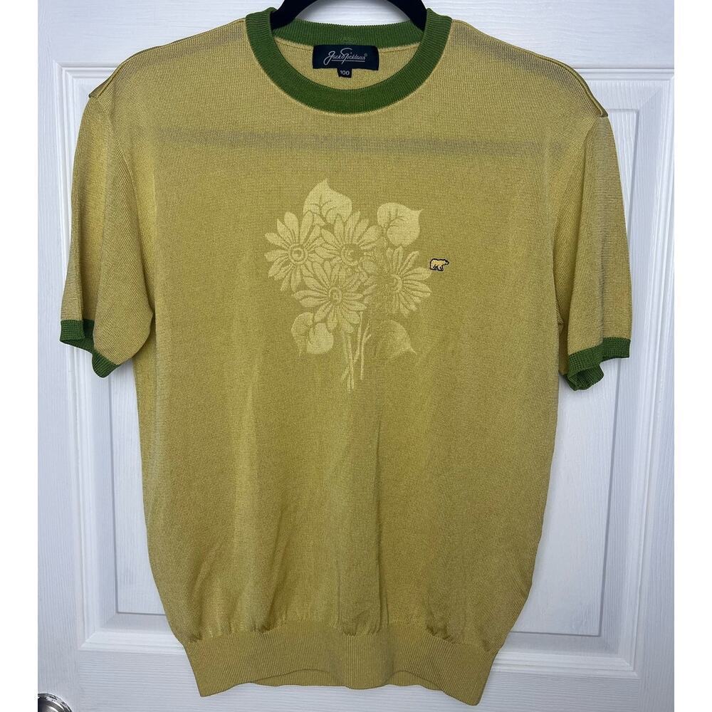 Jack Nicklaus Yellow Floral Design Pullover Short Sleeve Sweater Top